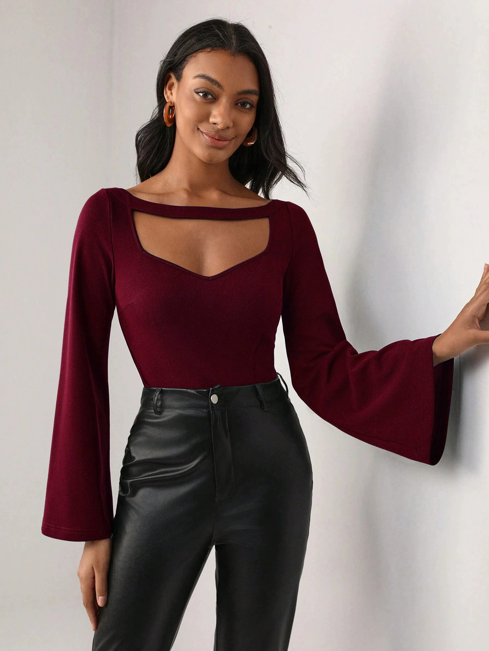 ZARA Flare Sleeve Cutout Waist Cinching Slimming Long Sleeve Blouse - Picture 1 of 6